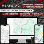SafeTag Mini 4G - 4G LTE Rechargeable Mini GPS Tracker, Car, Van, Motorbike etc. 34-205 Countries, Real Time Tracking and Notifications, 7 Day Free Trial - Sim Included, 12 Month Warranty