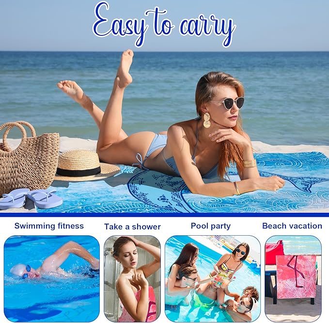 EBOOT 10 Pack Oversized Beach Towel Set Extra Large Pool Towels Microfiber Quick Dry Swim Blanket for Adult Women Men Face Hand Body Bath Travel Pool(Elegant Color,36 x 72 Inch,Summer)