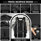 Ample Space Travel Backpack with LifetimeWarranty,Expandable Carry on Backpack with Cable Access Port,Fits 17.3"Laptop Notebook,Water Resistant Weekender Backpack Business Trips,Daily Travel,Black