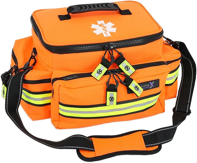 Lightning X Products Lightning X Mid-Sized First Responder EMT Bag | LXMB25 Fully Stocked Aid Kit w/ 200+ BLS Supplies - Orange