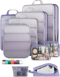 Veken 9/11 Set Compression Packing Cubes for Travel Essentials,Compressible Expandable Large Luggage Suitcase Organizer Bags for Clothing,Durable Space Saver Storage Bags(Purple Gray)