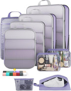 Veken 9/11 Set Compression Packing Cubes for Travel Essentials,Compressible Expandable Large Luggage Suitcase Organizer Bags for Clothing,Durable Space Saver Storage Bags(Purple Gray)