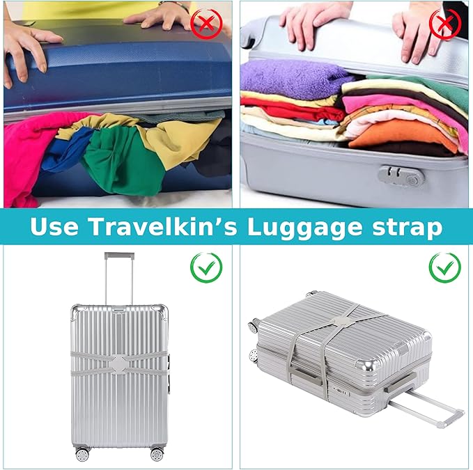 Travelkin Luggage Straps - Bungees for Suitcases, Add a Bag, Travel Bag Bungee Belt for Luggage Carry On (Grey 2 Pack)