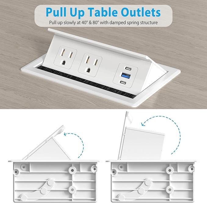 Table Power Outlet Hub PD20W USB-C Fast Charging Station, Recessed Outlet with 2AC Outlets and USB Ports for Conference Room Kitchen Countertop, White