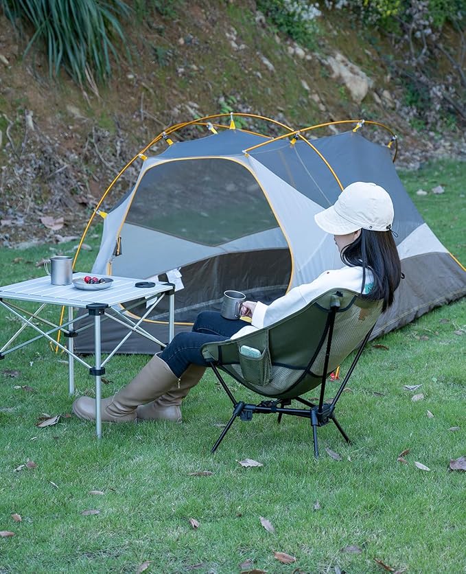 iClimb Ultralight Compact Camping Folding Beach Chair with Anti-Sinking Large Feet and Back Support Webbing (Black - Triangular Frame)