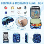 VASCHY Kids Backpack Lunch Bag Set, Boys 2-1 School Bookbag Insulated Lunch Box for Toddlers,Preschool,Daycare,Kindergarten,Elementary School Blue