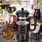 YMMIND 34 Ounce French Press Coffee Maker Black Stainless Steel Coffee Press, with 4-Level Filter System, Heat Resistant Thickness Borosilicate Glass, BPA-Free Brewed Coffee Pot for Camping Gifts