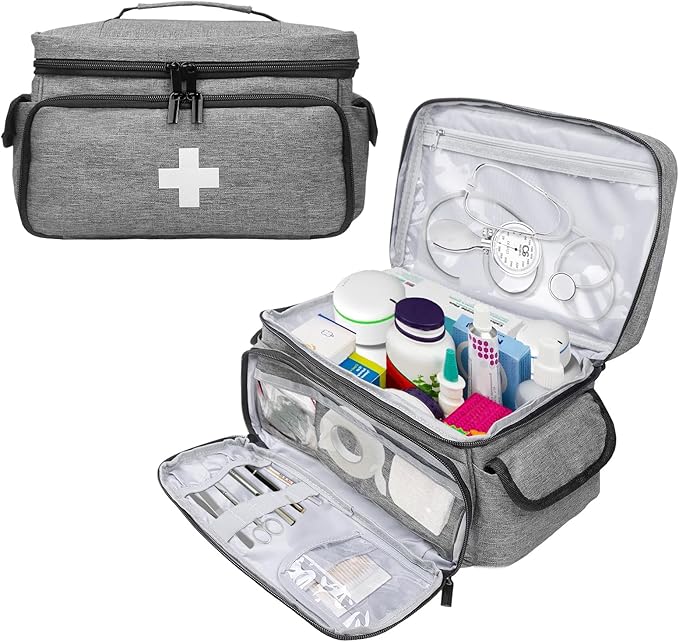 ALSLEA First Aid Bag Empty, Small Medicine Bag Portable Medical Supplies Organizer for Travel, Home, Office, Car, Outdoor, Camping, Hiking (Gray)