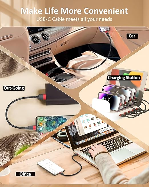 Short USB to USB C Cable 2 Pack, 6 inch USB C Cable Braided, 0.5ft Type C Charger Cord Fast Charging for iPhone 17 16 15 Pro Max, Samsung Galaxy S25 S24 S23, Pxiel 10 9