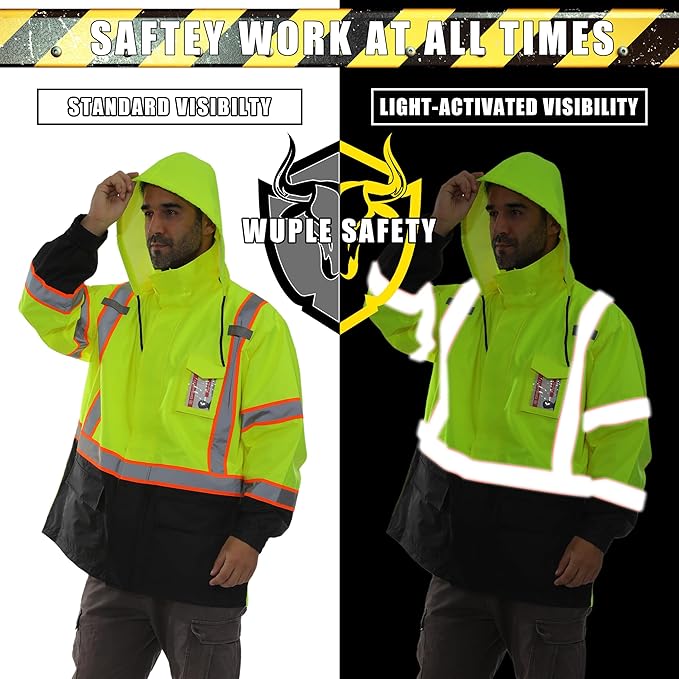 Hi Vis Safety Rain Jacket for Men Women Waterproof Breathable Rain Gears with Mesh Lining Black Bottom Lightweight Work Jacket (2XL/3XL)