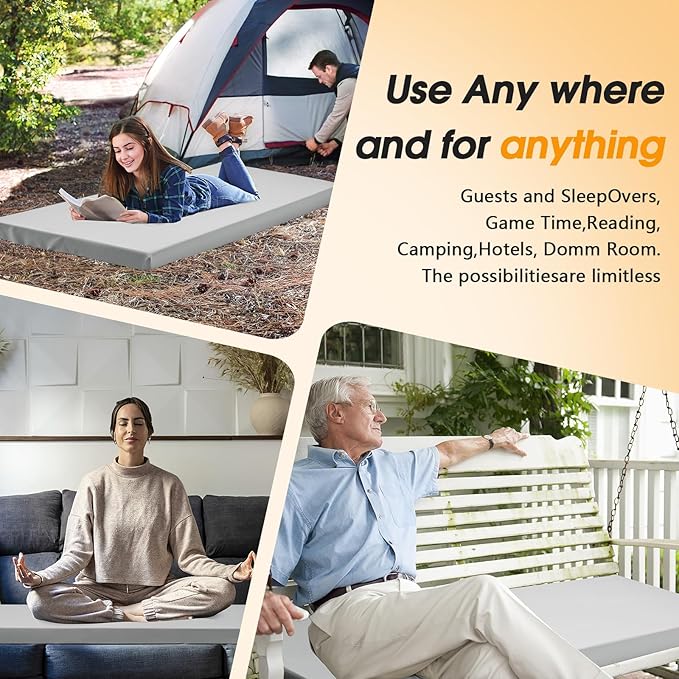 CYMULA Camping Cot Mattress 2in Memory Foam Sleeping Pad,Soft Warm Non-Slip Camping Mattress Topper with Retaining for Adults,Portable Roll up Pad for Travel（only Mattress）