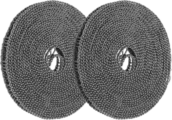 uxcell 2 Pcs Portable Travel Clothesline, 26.2ft Clothes Line Outdoors Travel Hanger Foldable Clothesline Rope with Hooks for Camping Hotel Backyard Home Cruise Ship, Gray