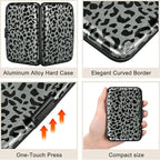 ELFISH Mini RFID Aluminum Wallet Credit Cards Holder Business Card Case Metal ID Case for Men Women(Black Leopard Print)