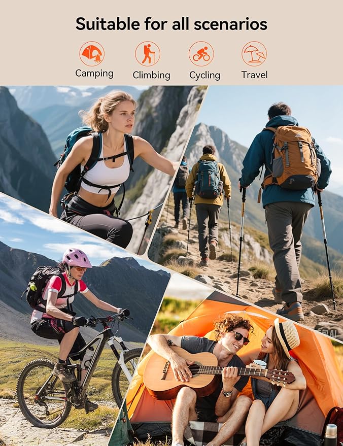 Solar-Charger-Power-Bank - 20000mah Solar Powered Battery Charger Cell Phone,20W Fast Charging Built in Cables,Camping Essentials Portable External Battery Pack Compatible with Multiple Devices