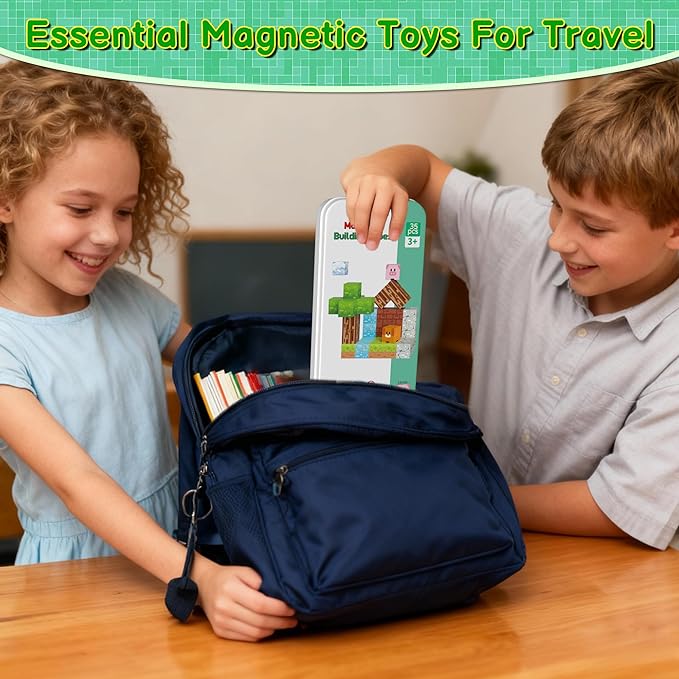 Magnetic Blocks Minecraft-Style Magnetic Building Blocks Cubes - 35PCS Tin Box Magnet Toys Travel Set STEM Educational for Kids Ages 4-8 6-8 8-12 Year Old Boys Girls Birthday Christmas