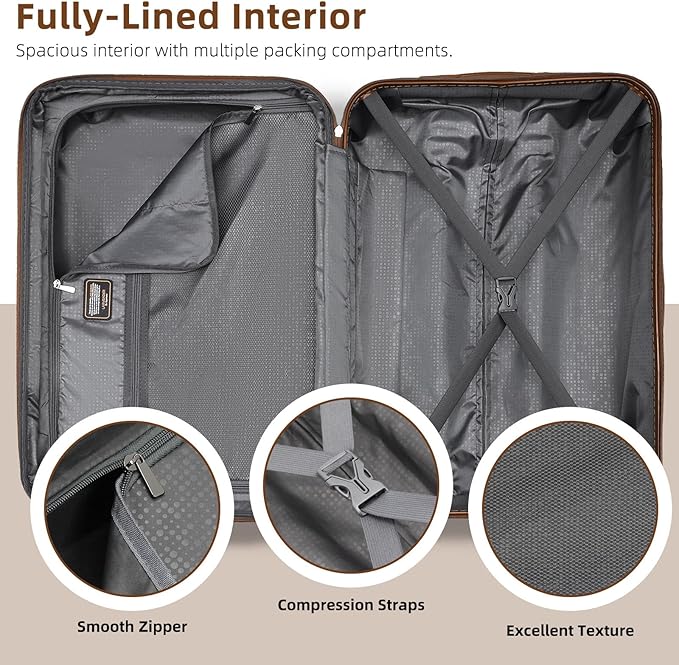 6 Piece Luggage Sets with Bags, Lightweight Expandable Checked Luggage Sets, Hardshell ABS Spinner Wheels Carry on Suitcase with TSA Lock, for Travel, Women Men (Black Brown, 18/20/24/28inch+2bags)
