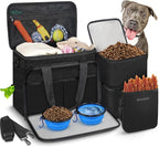 6 Set Dog Travel Bag, Large Pet Travel Kit for Supplies Includes 2 Food Containers, 1 Pet Organizer for Dogs, 2 Collapsible Bowls, 1 Treat Pouch, Dog Weekend Overnight Bag Luggage, Black