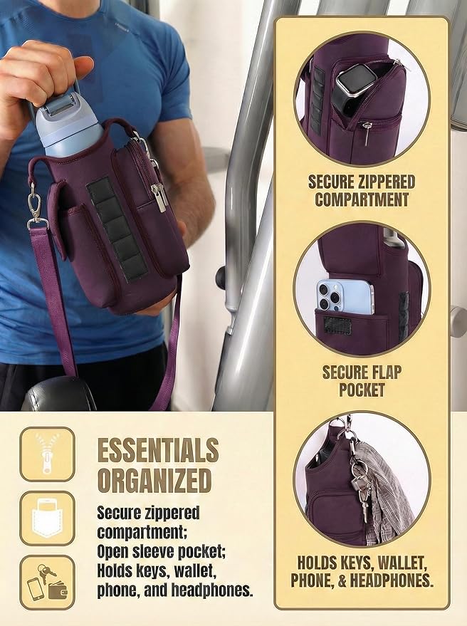AUPET Magnetic Gym Bag for Men & Women, Small Gym Bag Organizer, Crossbody Magnets Gym Water Bottle Bag Holder Carrier Fits for 18-40oz Owala Yeti Hydro Flask, Workout Pouch for Phone, Keys & Wallet