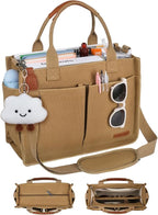 BESBESME Canvas Tote Bag for Women with Zipper & Compartments– Large Work & College Laptop Tote Crossbody Shoulder Bag