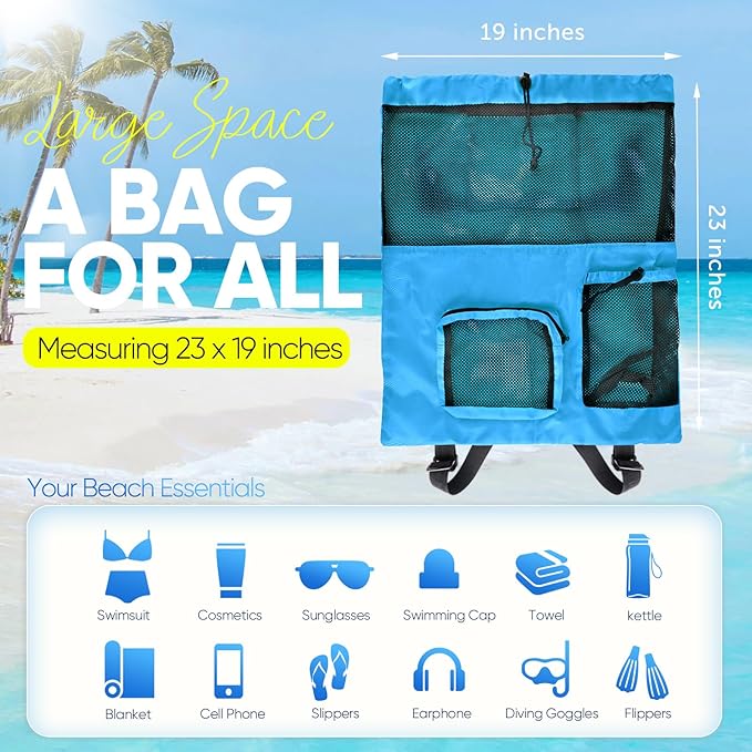 HOHOM Swim Mesh Beach Bag, Waterproof Gym Bags for Women and Men, Large Pool Bag Swimming Gear Drawstring Backpack