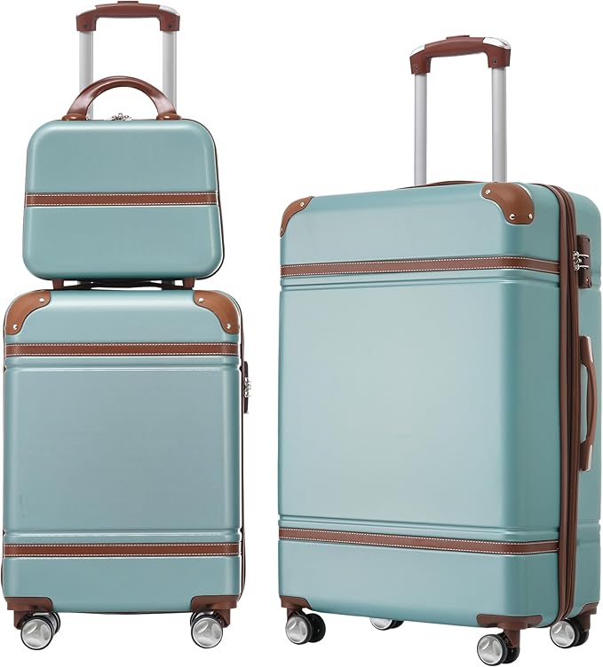 Luggage Sets, 2 Piece Carry on Luggage Set with Travel Bag, 2 Piece Expandable Spinner Hardshell Suitcase with TSA Lock, Back to School Suitcase, Women Men (Green, 20/24 inch+Cosmetic Case)