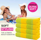 CASA COPENHAGEN Malibu 4Pcs 100% Egyptian Cotton Beach Towels Gift Set- Green, 30"X60", 4 Beach Bath Towels Set (Box Pack,Gift Ribbon Set for Women & Men)