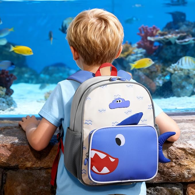 GAGAKU Toddler Backpack for 3 4 5 6+ Boys Splash-Proof Kids Backpack Adjustable Kindergarten & School Backpack | Lightweight 11.2L with Chest Strap and Reflectors - Shark