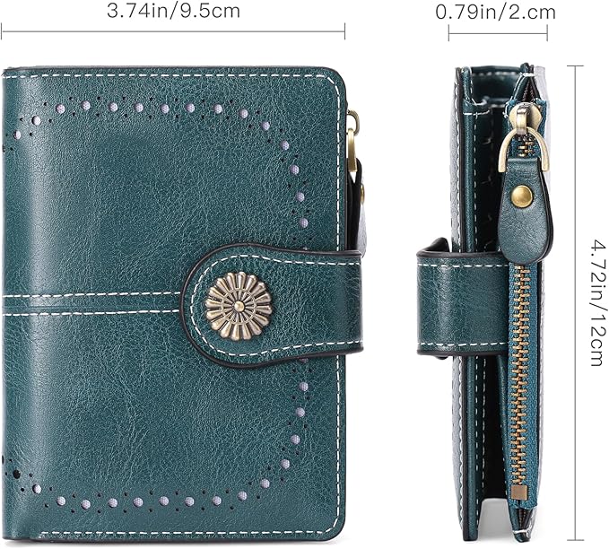 Small Wallet for Women Bifold Credit Card Holder RFID Blocking with Zipper Pocket