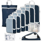 Percover Compression Packing Cubes 10-Piece Set, Packing Cubes Compression for Travel with Toiletry Bag, Laundry Bag & Shoe Bag, All-in-One Travel Organizer for Carry On & Checked Luggage, Navy Blue