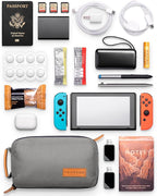 Tech Bag Organizer - Small Electronics Organizer Pouch for Travel - Premium Travel Case with Leather Accents - Mesh Pocket for Cables, Cords and Chargers (Grey)