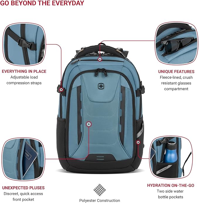 SwissGear Travel Tech Pro Laptop Backpack – Fits Laptops up to 16” – ScanSmart TSA-Friendly Backpack with Multiple Organizer Pockets – Blue