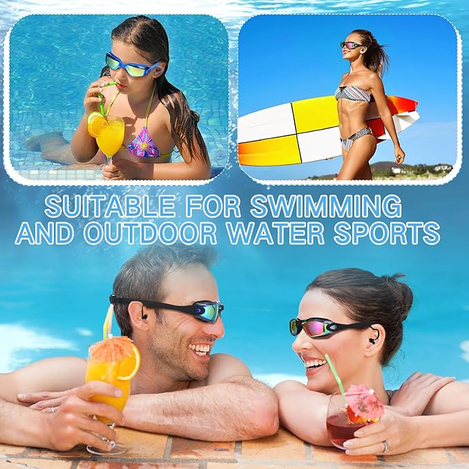 Flutesan 6 Pack Swim Goggles for Adult Anti Fog Swimming Glasses with Ear Plugs Nose Clip No Leaking Full Protection Goggles