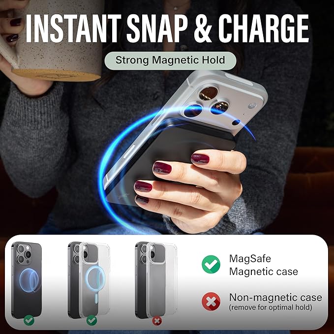 Nimble Champ Wireless 5K Portable Charger for Back of Phone, 5,000mAh Magnetic Wireless Power Bank, Qi2 Certified Fast Charging, Slim MagSafe-Compatible Battery Pack for iPhone 17/16/15/14 Series