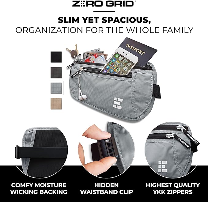 Money Belt for Secure Travel - RFID Blocking Slim Passport Holder - Hidden Waist Pouch for Cash, Credit Cards, Documents - Concealable Under Clothes, Water-Resistant Slim Fanny Pack for Men and Women