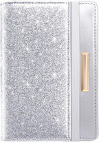 Passport Holder Cover Women's Travel Wallet RFID Blocking Cute Slim Passport Wallet with Elastic Band, Silver