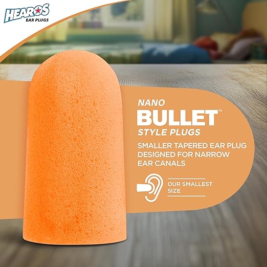 HEAROS Nanos NRR 28 Noise Cancelling Foam Ear Plugs - Extra Small Hearing Protection for Petite Ears - Ideal for Sleeping snoring Travel Concerts Sports Events and Shooting (25 Pairs)