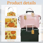 Fall Pumpkin Luggage Tags for Suitcases, 3 Pack Leather Bag Tag Identifiers with Stainless Steel Loop and Address Card for Men Women