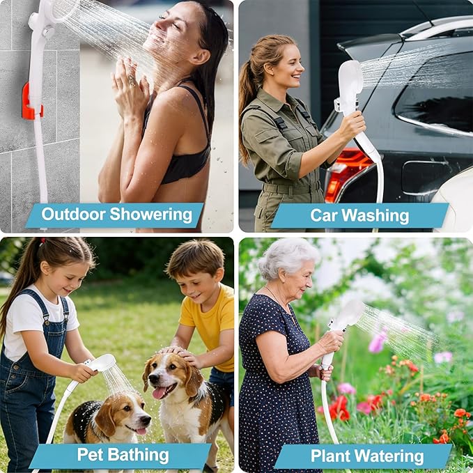 B013 Portable Shower Pump for Camping – 7800mAh Long-Lasting & Quiet Outdoor Shower with LED Display, IPX8 Waterproof Outdoor Shower for Pet Bath, Car Wash & RV