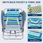 GarveeLife High Backpack Beach Chair for Adults 2 Pack, Lightweight Portable Lay Flat Folding Beach Chair with 5 Positions, Backpack Straps, Phone Pocket, Cup Holder, Cooler Pouch & Towel Bar