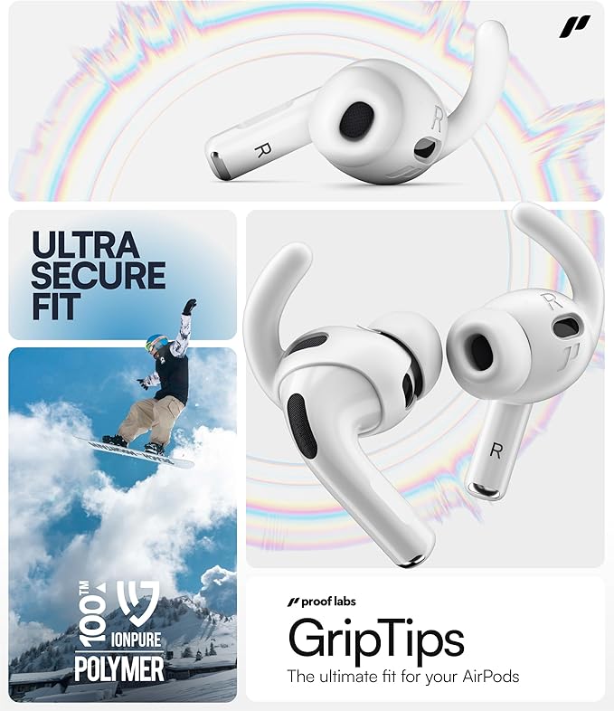 Proof Labs 4 Pairs for AirPods Pro 3 Ear Hooks Covers [Added Storage Pouch] Anti Slip Ear Tips Accessories Compatible with Apple AirPods Pro 3rd Generation (White)