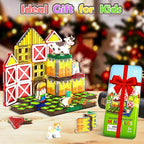 ORZbb Mini Magnetic Tiles Farm Animal Toys Toddler Travel Essentials Set with Case, Kids Magnetic Blocks Montessori Education Learning Sensory Preschool Toys for 3+ Year Old Boys Girls Gifts