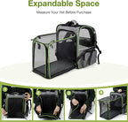Large Cat Backpack Carrier Expandable Pet Carrier Backpack for Small Dogs Medium Cats Fit Up to 18 Lbs,Dogs Foldable Puppy Backpack Carrier for Travel, Hiking,Grey with Green Edge,L