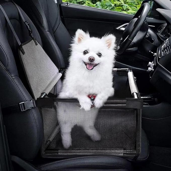 GENORTH Small Dog Car Seat - Portable Puppy/Pet Booster Seat with Clip-On Leash and Mesh Window for Small Pets Up to 11 lbs