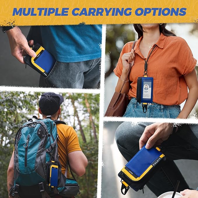 VULKIT Water-Resistant Keychain Wallet with Lanyard for Men and Women, Outdoor Zipper Pouch Wallet with Clear ID Window, for Hiking, Fishing, Skateboard and any Outdoor Activities, Summit Sky