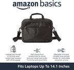 Amazon Basics Laptop Tablet Carrying Case with Shoulder Strap and Grab Handles, 14-inch, Black, Compartments for Storage