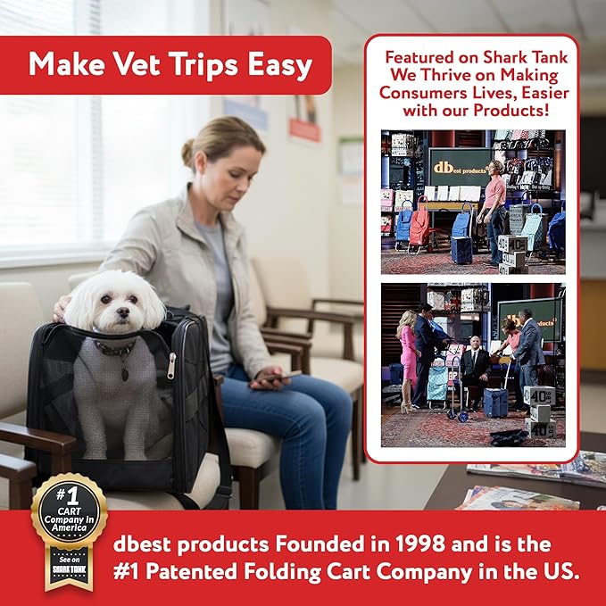 dbest products Rolling Pet Carrier with Wheels Airline Approved - TSA Dog Cat Carrier for Airplane Travel - Wheeled Pet Carrier 18x12x20 for Pets up to 24lbs - Collapsible Travel Bag
