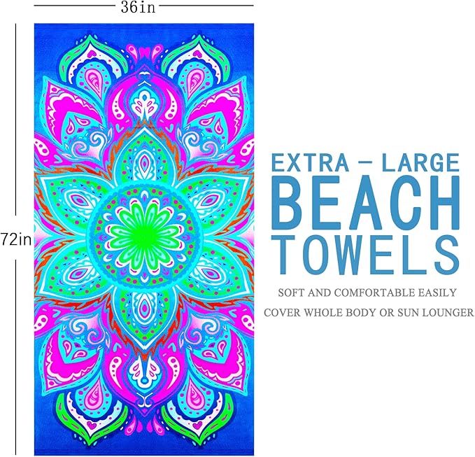 2 Packs Oversized Beach Towel Set Extra Large Big XL Pool Camping Swim Clearance Towels 36x72 Soft Blanket Cruise Essentials Accessories Must Haves Vacation Necessities Adult Blue Stripe Flower