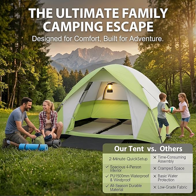 XL 1/2/3/4 Person Dome Camping Tent,Tents for Camping,Tents for Camping Waterproof,Double Layer Waterproof, Removable Rain Fly, for Outdoor Hiking, Fishing