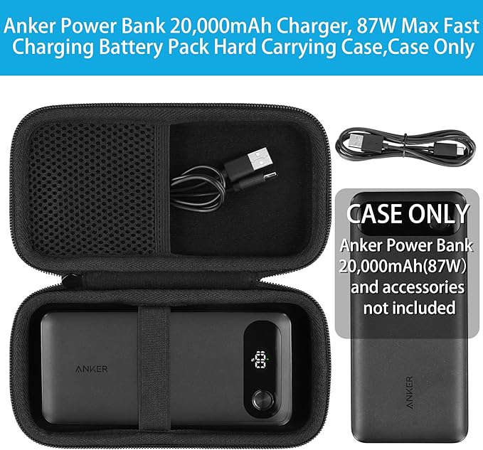 khanka Travel Case for Anker Power Bank, 20,000mAh Portable Charger,Case Only (Black)
