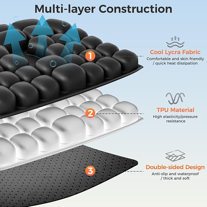 Upgrade Airplane Seat Cushion with No External Air Pump, Inflatable Seat Cushion for Long Flights, Portable Wheelchair Cushions, Adjustable Air Cushion with Non-Skid Bottom Relief Discomfort in Coccyx